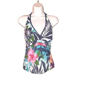 Tropical Escape Halter Style Tankini Empire Swim Top Size 12